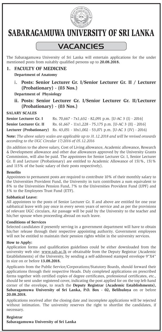 Senior Lecturer, Lecturer - Sabaragamuwa University of Sri Lanka